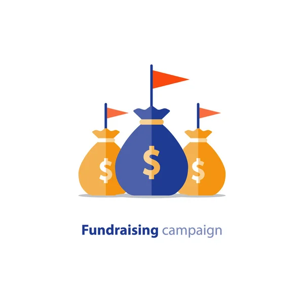 Campanha de angariação de fundos, conceito de crowdfunding, doação de caridade, ilustração vetorial — Vetor de Stock