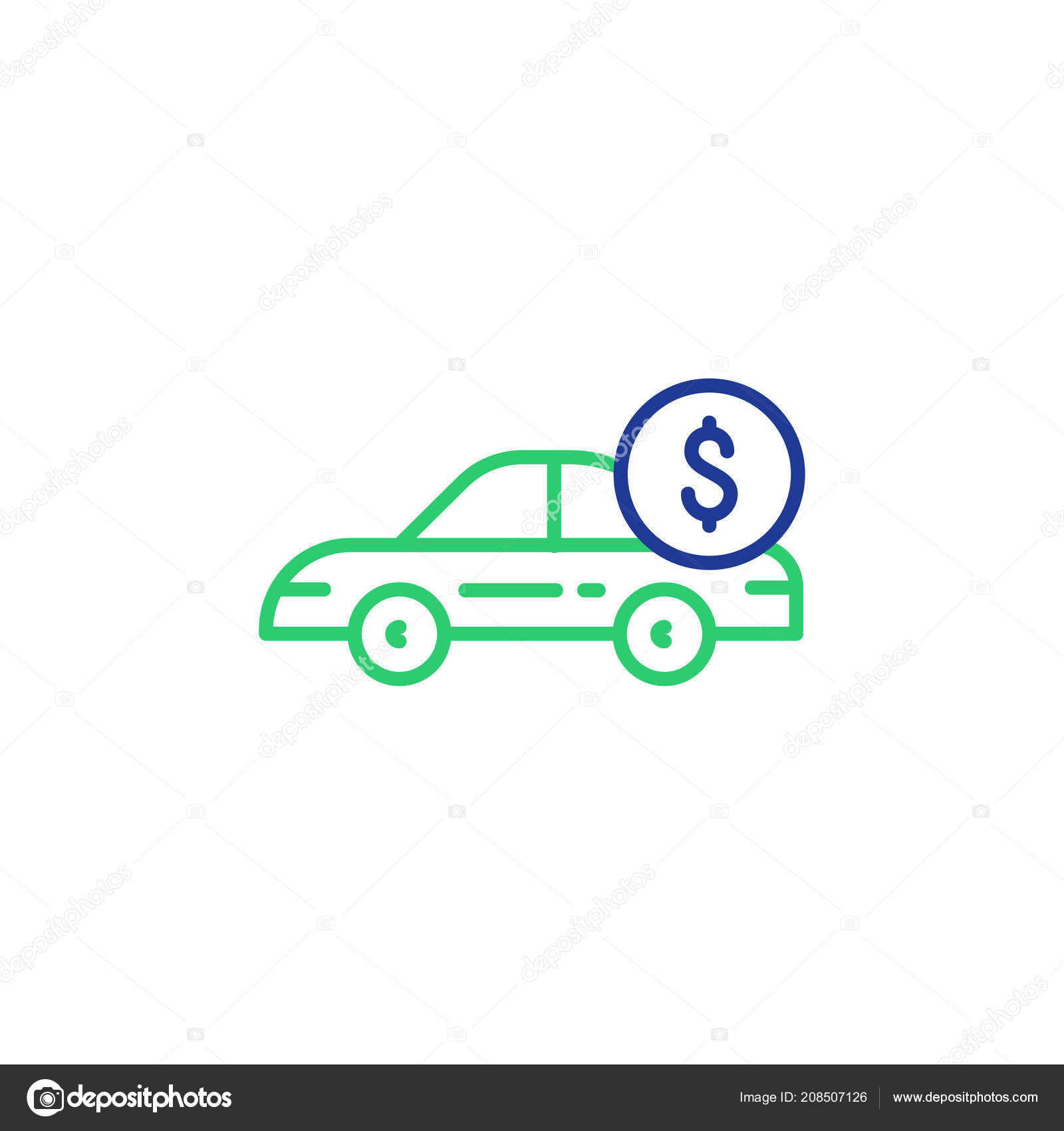車ライン アイコンとドル コイン、交通機関のお支払い、車を借りる ストックベクター ©Stmool 208507126