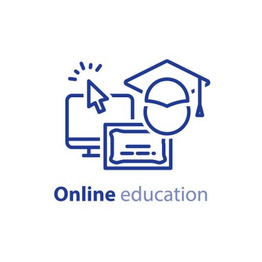 Online Eğitim kavramı satır simgeler, kurslar, uzak öğrenme internet eğitim