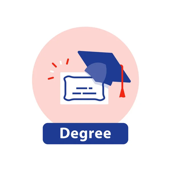 Školní vzdělání, studia, vysokoškolský diplom, diplom ploché ikony — Stockový vektor