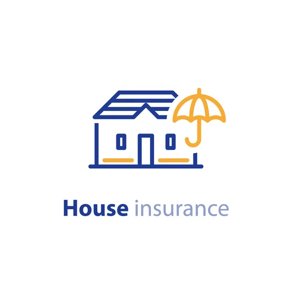 Ház és esernyő alá, ingatlan fogalom, tulajdonság biztosítási ikon — Stock Vector