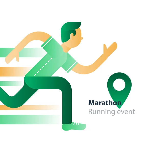 Événement de course, participation au marathon, homme pressé, personne en mouvement — Image vectorielle