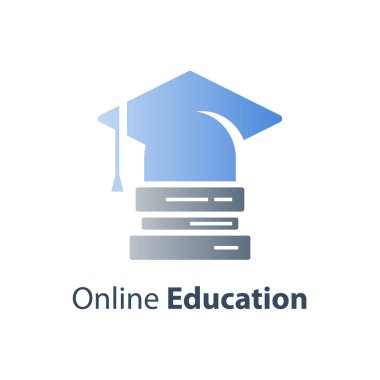 Eğitim kavramı, mezuniyet şapka yığın kitap, Üniversitesi Akademi, düz simgesi üzerinde