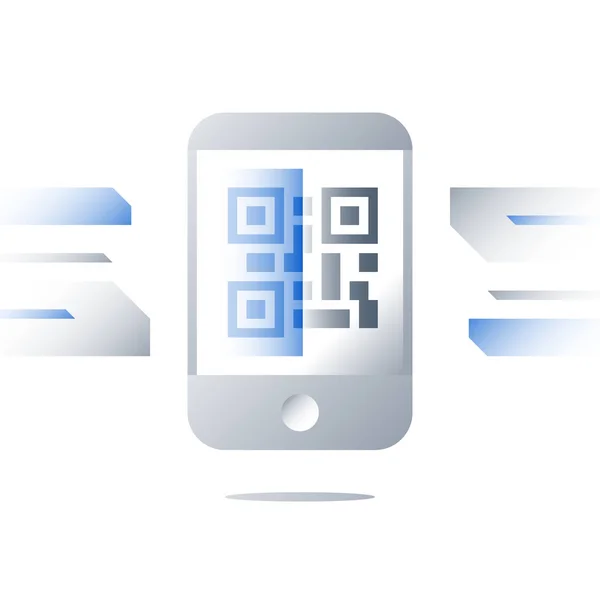 Numérisation du code QR, concept de reconnaissance, écran de téléphone mobile, icône plate vectorielle — Image vectorielle