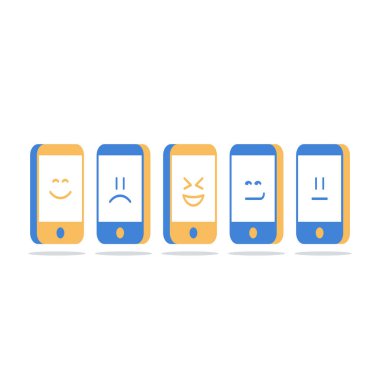 Smartphone perde emoji, mobil iletişim, sosyal medya etkileşim, sohbet, kimlik kavramı ile