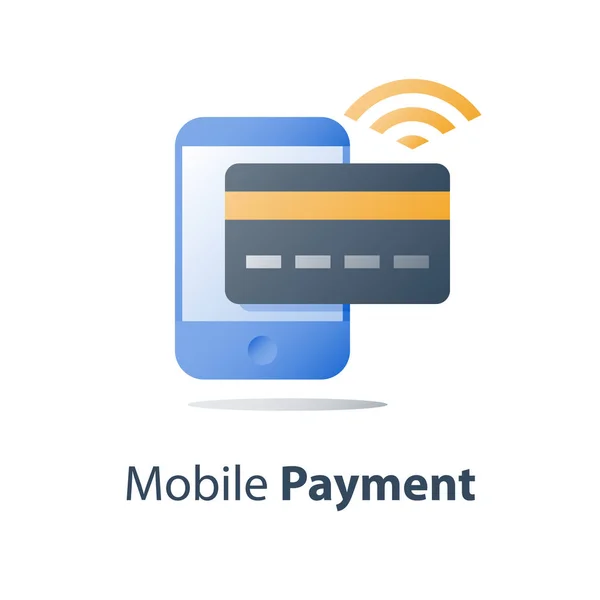 Smartphone και πιστωτική κάρτα, κινητών πληρωμών, ηλεκτρονικές τραπεζικές συναλλαγές, χρηματοοικονομικές υπηρεσίες — Διανυσματικό Αρχείο