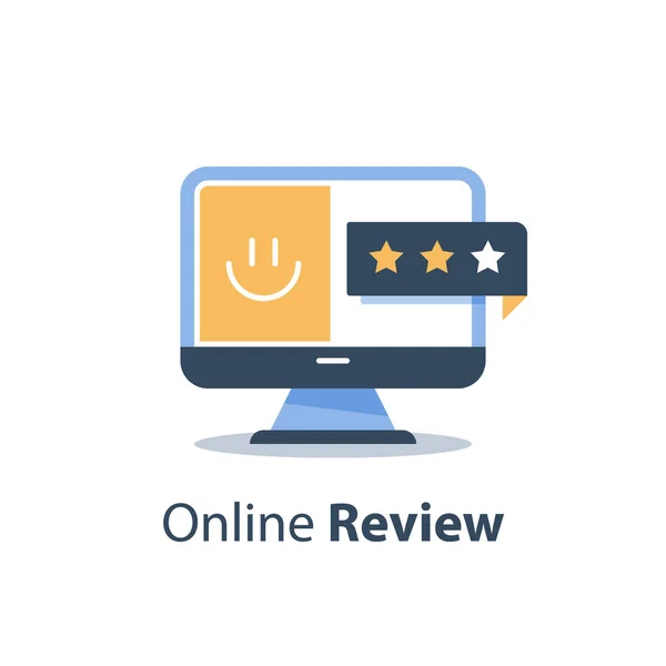 Оцінка якості обслуговування, онлайн-огляд, хороший рейтинг клієнтів, обмін щасливим досвідом, опитування зворотного зв'язку, опитування думок — стоковий вектор