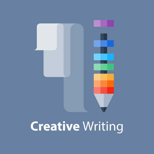Idéia do lápis, conceito criativo da escrita, oficina do projeto, melhoria da habilidade, curso storytelling — Vetor de Stock