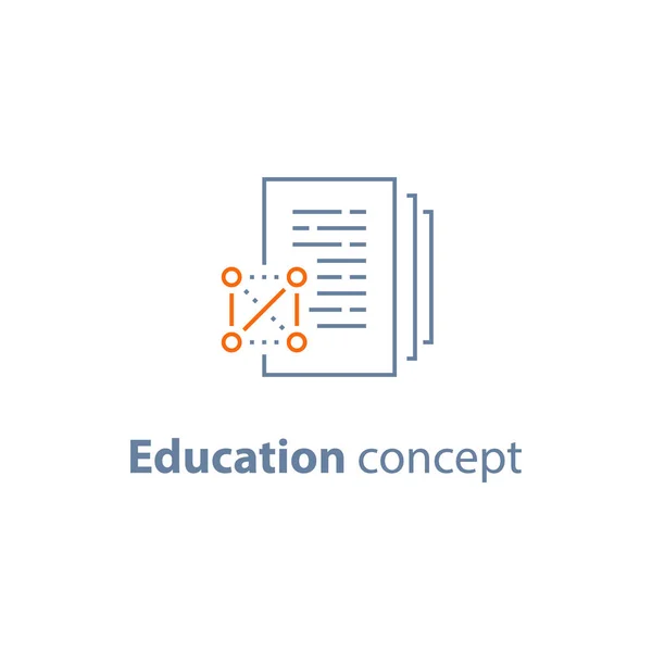 Concept d'éducation, recherche scientifique, papier scientifique, icône linéaire — Image vectorielle