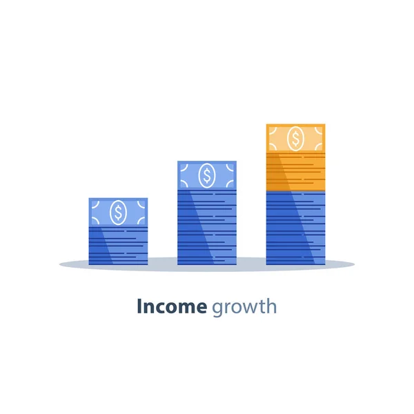 Aumento de los ingresos, estrategia financiera, retorno de la inversión, recaudación de fondos, incremento a largo plazo, crecimiento de los ingresos, cuota de préstamo — Vector de stock