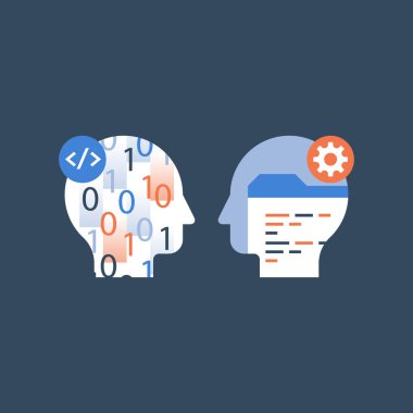Learn coding, programming language, technology and innovation, falling numbers, software development, vector icon, flat illustration clipart svg vector 