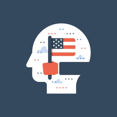 Amerikan bayrağı tutarak el, İngilizce, eğitim programı, uluslararası öğrenci değişim öğrenmek