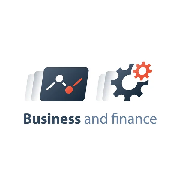 ビジネス サービス、金融ソリューション、投資ファンド、パフォーマンス グラフ レポート、ベンチャー プロジェクト開発、市場分析 — ストックベクタ