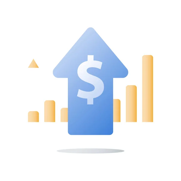 Einkommenswachstum, Investmentfonds, Ertragssteigerung, Rendite, langfristige Vermögensverwaltung, mehr Geld, hohe Zinsen — Stockvektor