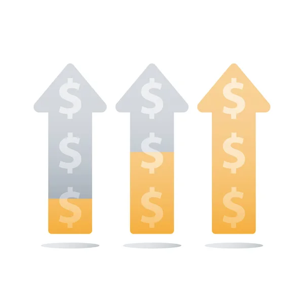 Aumento de receita, crescimento de renda, gráfico ascendente financeiro, aceleração de negócios, ganhar mais dinheiro, retorno sobre o investimento —  Vetores de Stock