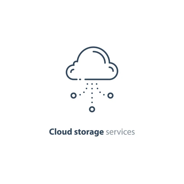 Online cloud storage, data aggregation concept line icon — Stock Vector