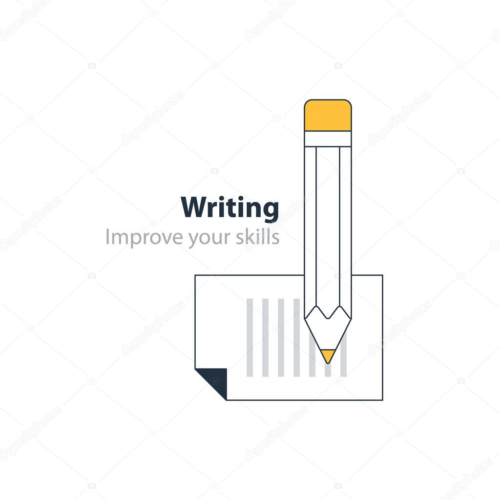 Writing education concept icon. Creative story tellig. Flat design vector illustration