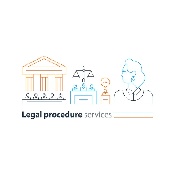 Legal tribunal casa juicio servicios iconos, abogado hombre, abogado defensor experto — Vector de stock