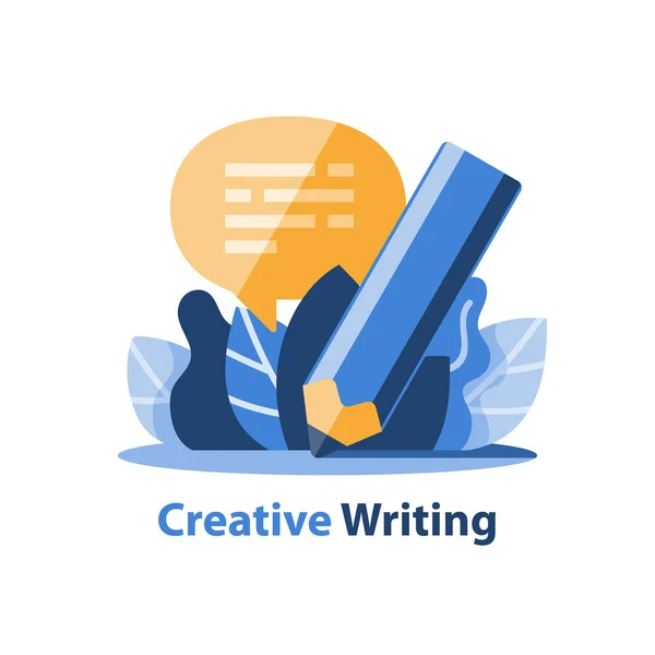 Storytelling konceptet, kreativt skrivande, penna och tal bubbla — Stock vektor