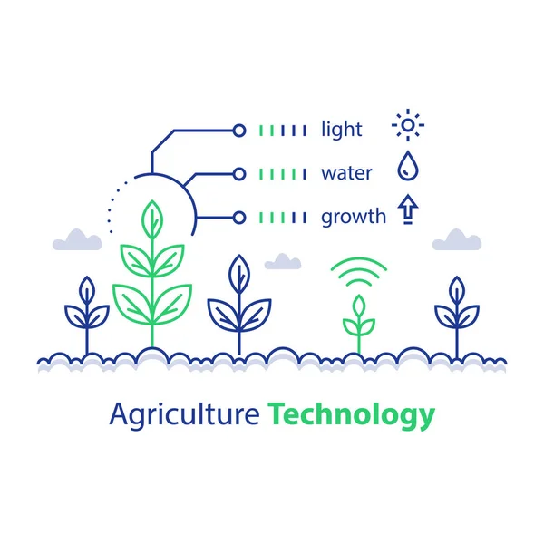 Smart farming, agriculture technology, plant stem and conditions report, infographic concept, growth control — Stock Vector