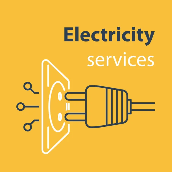 Tomada e tomada de conexão, serviços de eletricidade, tomada elétrica, reparação e manutenção, ilustração de linha — Vetor de Stock
