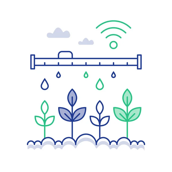 Pflanzenstamm automatisierte Bewässerung, Smart Farm Technologie und Innovation, Fernsteuerungslösung, Fallrohr — Stockvektor