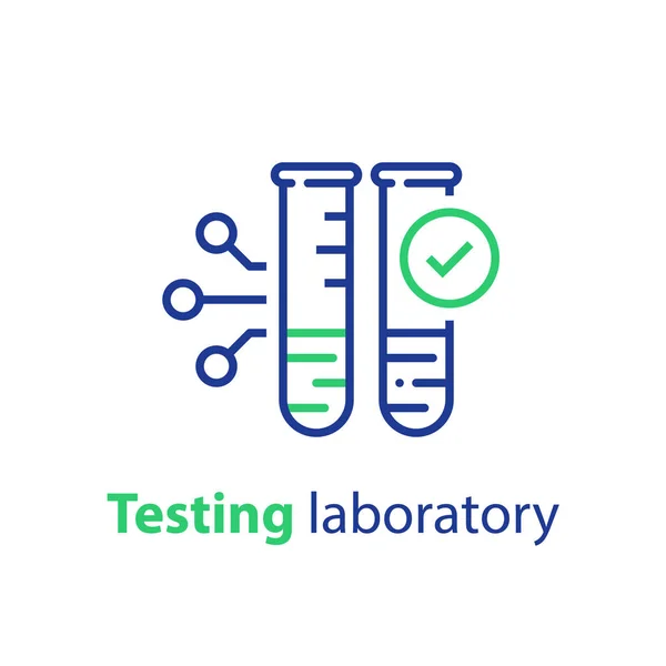 Muestra de tubo de vidrio y marca de verificación, concepto de laboratorio de pruebas — Archivo Imágenes Vectoriales