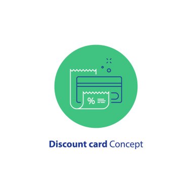 Sadakat programı, slip, kredi kartı ile ödeme, vektör anahat simgesini kadar indirim kartı