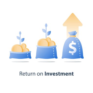 Altın sikke ve bitki kök, hızlı finans büyüme, gelir artışı, açık çanta daha fazla para kazanmak, yatırım fonu, varlık yönetimi