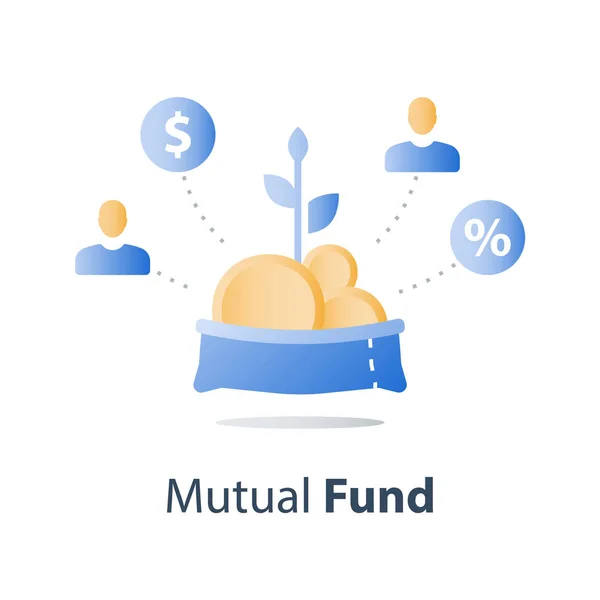 Investment fund structure, mutual fund concept, financial portfolio, consolidated finance, pension savings account, money growth