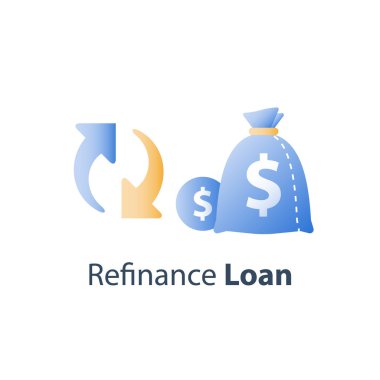 Kredi refinance, para çanta ve daire ok, finansal hizmetler, tasarruf Fonu, yatırım dönüş