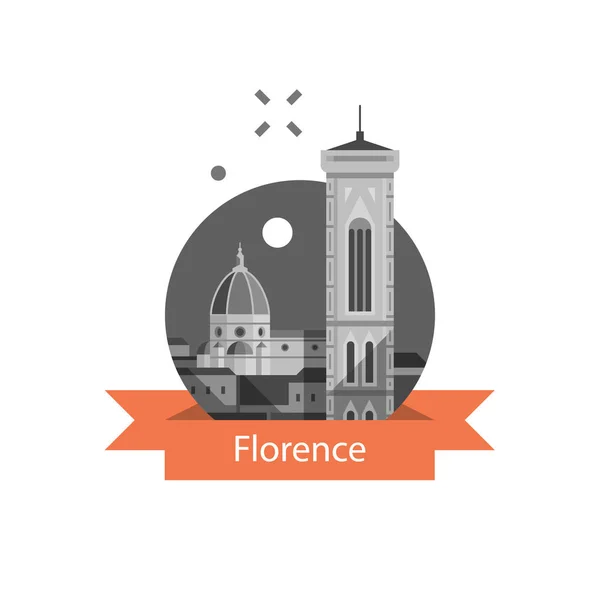 Catedral y vista a la torre, Italia, símbolo de Florencia, destino turístico, monumento famoso — Vector de stock