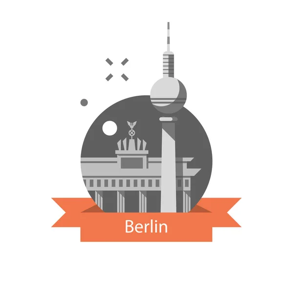 Berlin symbol, Brandenburg gate och tower, Tyskland resmål, landmärken, turism koncept — Stock vektor