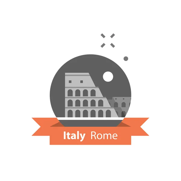 Coliseo vista, Italia, Roma símbolo, destino de viaje, hito famoso, concepto de turismo — Vector de stock