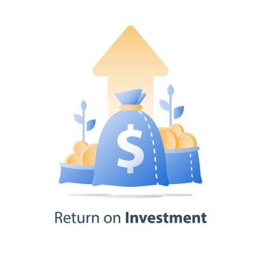 Altın sikke ve bitki kök, hızlı finans büyüme, gelir artışı, açık çanta daha fazla para kazanmak, yatırım fonu, varlık yönetimi