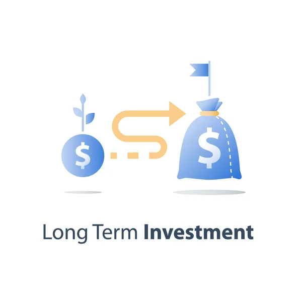 Rendement de l'investissement, planification budgétaire, prêt au comptant, gagner plus d'argent, croissance du revenu, compte d'épargne à long terme, paiement des fonds de pension — Image vectorielle