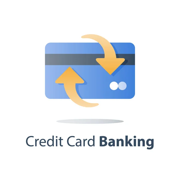 Cartão de crédito, método de pagamento, serviços bancários, dinheiro de volta, solução financeira, depósito e retirada — Vetor de Stock