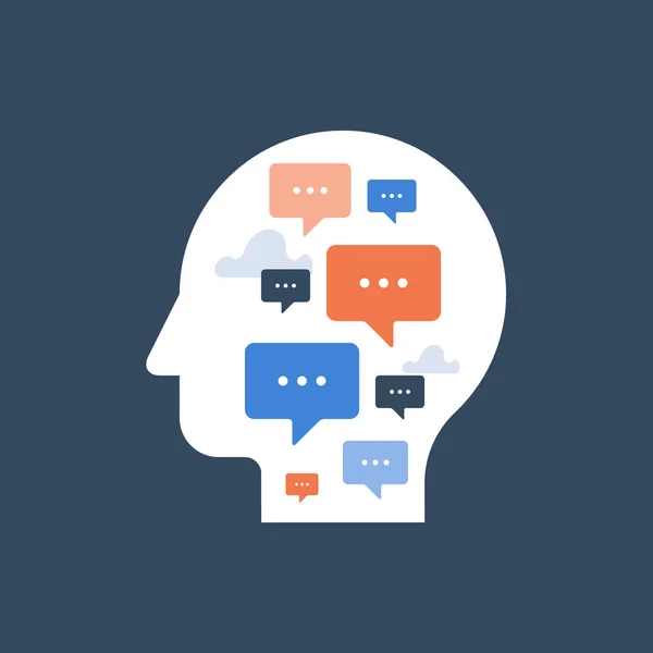 Spreken in het openbaar met communicatieconcept, zelfreflectie, psychologie en psychiatrie — Stockvector