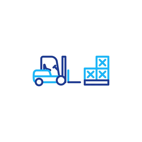 Fork truck with pallet of boxes, cargo load storage service line icon — Stock Vector