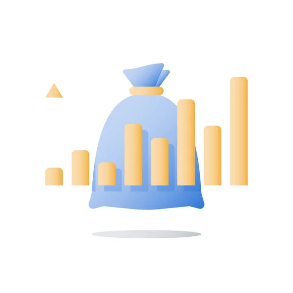 Relatório de desempenho financeiro, alta taxa de juros, multiplicar capital, renda futura, tendência positiva, gráfico ascendente — Vetor de Stock
