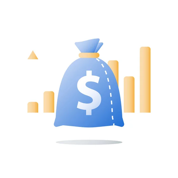 Finanzleistungsbericht, hoher Zinssatz, Kapitalmultiplikation, zukünftiges Einkommen, positiver Trend, aufsteigendes Diagramm — Stockvektor