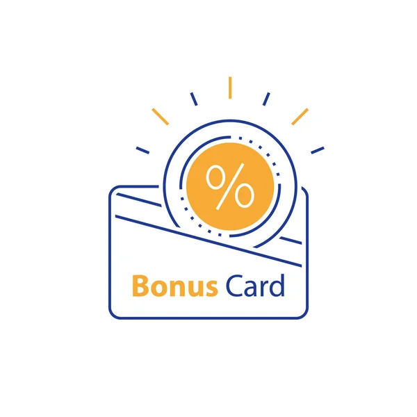 Earn reward, loyalty card, incentive gift, collecting bonus, shopping perks, discount coupon, line icon — Stock Vector