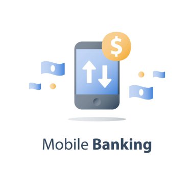 Smartphone ve Döviz Alım Satım, dolar işareti, mobil ödeme, online bankacılık, finansal hizmetler