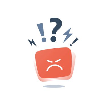 Kızgın kırmızı yüz, kızgın ifadeyi etiket, olumsuz düşünme, kötü deneyim geribildirim, zor iletişim, kötü hizmet kalitesi