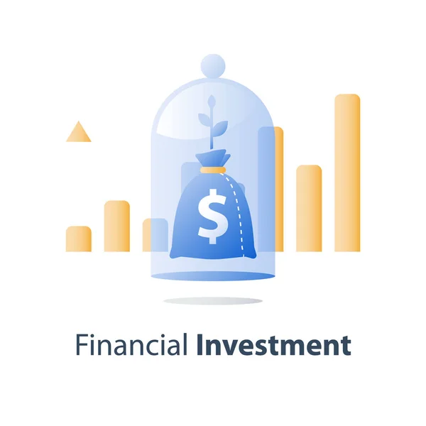 Lange termijn investeringen, investeren Fonds allocatie van kapitaal, pensioen spaarrekening, bankstorting, verhoging van de waarde, vermogensbeheer — Stockvector