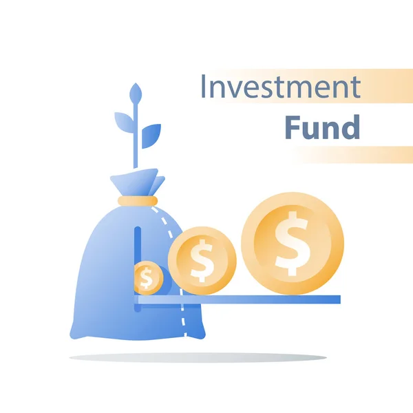 Croissance des revenus, fonds d'investissement, augmentation des revenus, retour sur investissement, gestion de patrimoine à long terme, plus d'argent, intérêts élevés — Image vectorielle