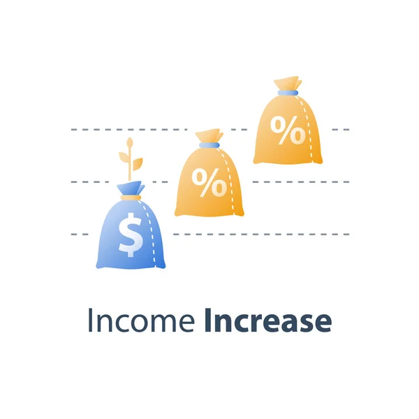 Rapport sur la performance financière, taux d'intérêt élevé, multiplier le capital, revenu futur, investissement à long terme — Image vectorielle