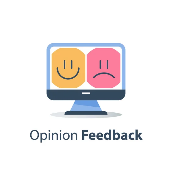 Service kvalitet utvärdering, online Review, Happy eller olycklig erfarenhet, bra eller dålig feedback Survey, opinionsundersökning — Stock vektor