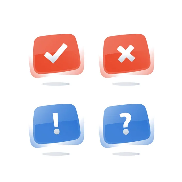 Undergo survey, right or wrong button, good or bad experience, true or false questionnaire — Stock Vector