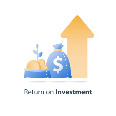 Altın sikke ve bitki kök, hızlı finans büyüme, gelir artışı, açık çanta daha fazla para kazanmak, yatırım fonu, varlık yönetimi